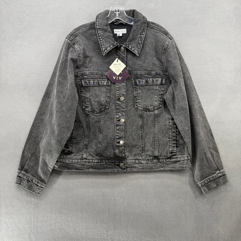 Ava & Viv Denim Trucker Jacket Plus Size Womens 1X Charcoal Wash New
